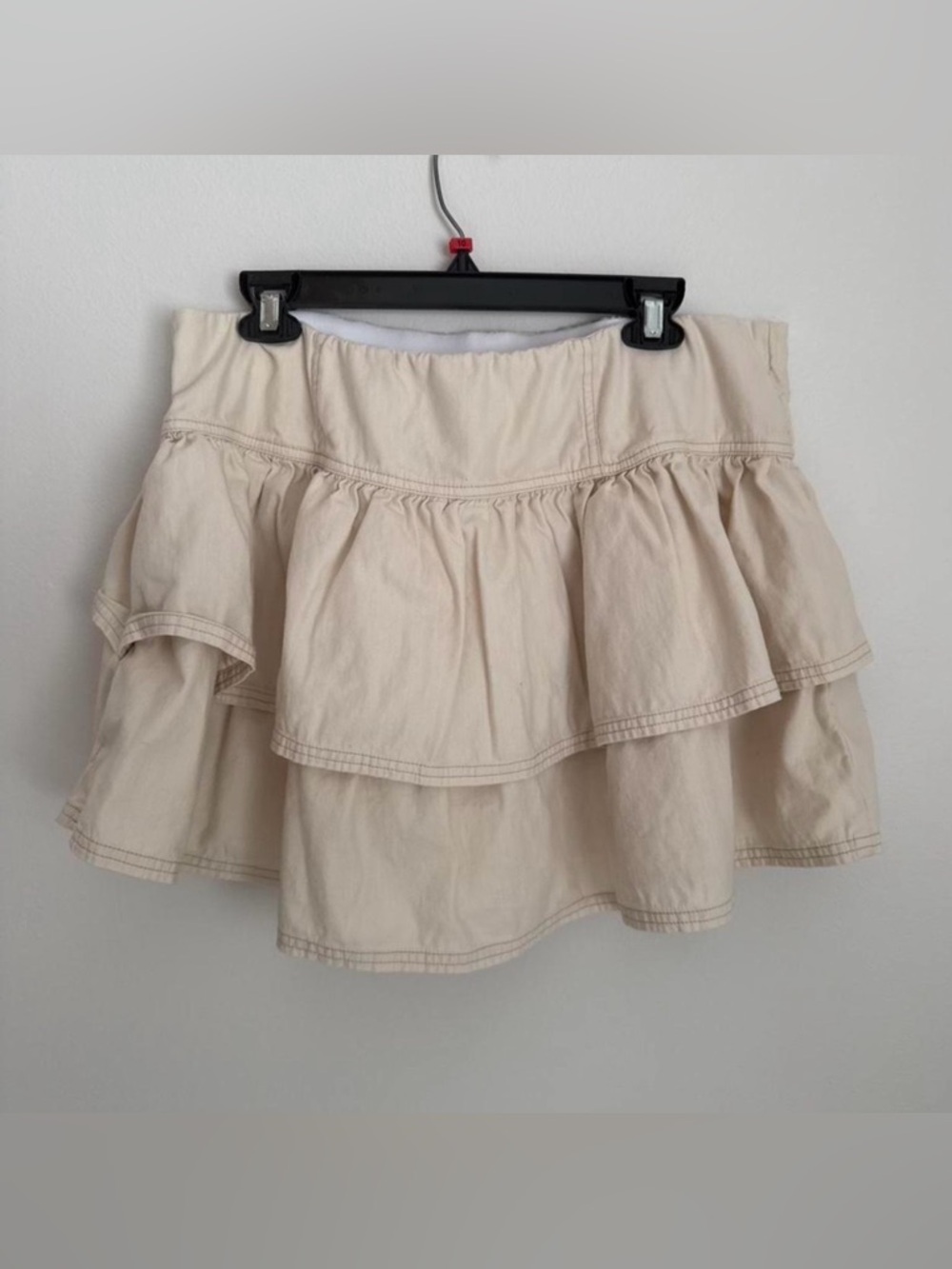 American Eagle Ruffle Mini Skirt XL Beige Tiered Boho Elastic Waist
